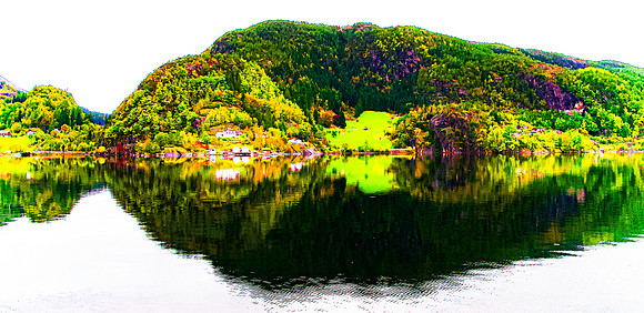 Nature's Whimsical Reflection Along the    Songnefjord Shores .